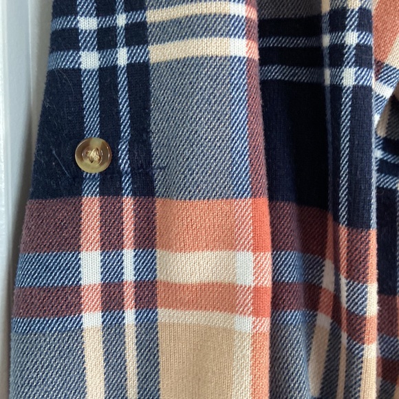 Womens Top Size XXL Tattoo Long Sleeve Button Down Flannel Blue Beige Coral - Picture 6 of 10